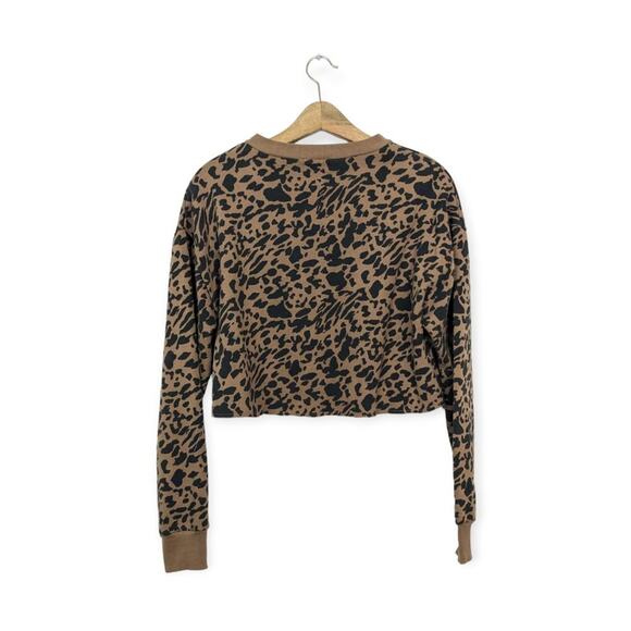 Socialite Brown & Black Animal Print Cropped Crewneck Sweatshirt Size S - Picture 2 of 7